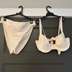 Sanctuary Cream Textured High Waisted Swim Suit